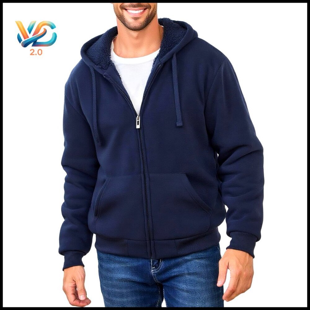 Men's‎ Heavyweight Fleece Sherpa Lined Full Zip Hooded Jacket Winter Warm